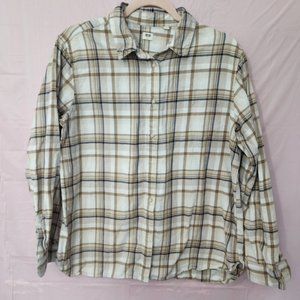 Size XL UNIQLO White/Brown Plaid Long Sleeve Flannel Button Down Shirt -